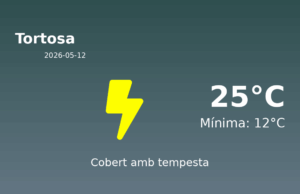 El temps avui 12 de Maig de 2026 a Tortosa segons l’AEMET
