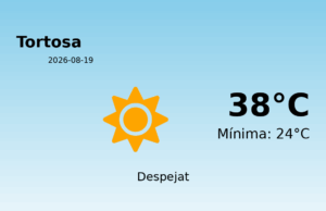 AEMET: El temps per a Tortosa – 19 de Agost de 2026